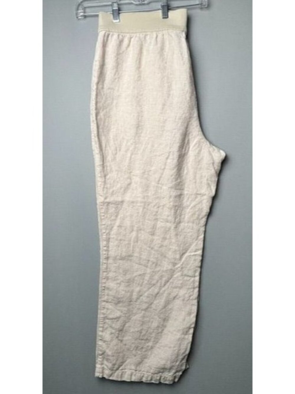Land's End Women's 18 Beige 100% Linen Pull On Pants Wide Leg Elastic Waist